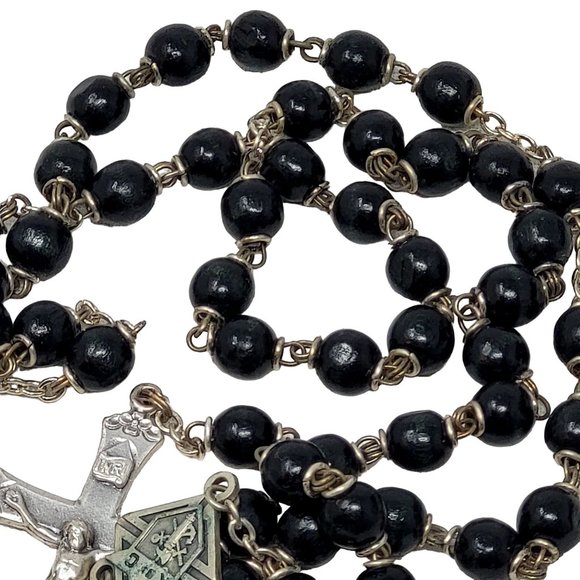 NOS Vintage Rosary Black Beads Malco Boxwood K of C Knights of Columbus 7693 - Picture 4 of 16